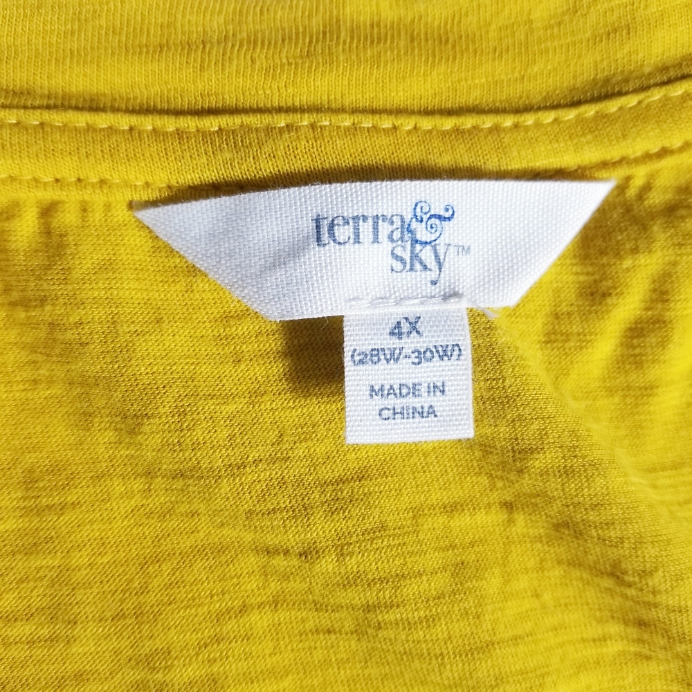TERRA & SKY MUSTARD YELLOW V-NECK BABYBOLL BLOUSE SIZE 4X - Picture 3 of 11